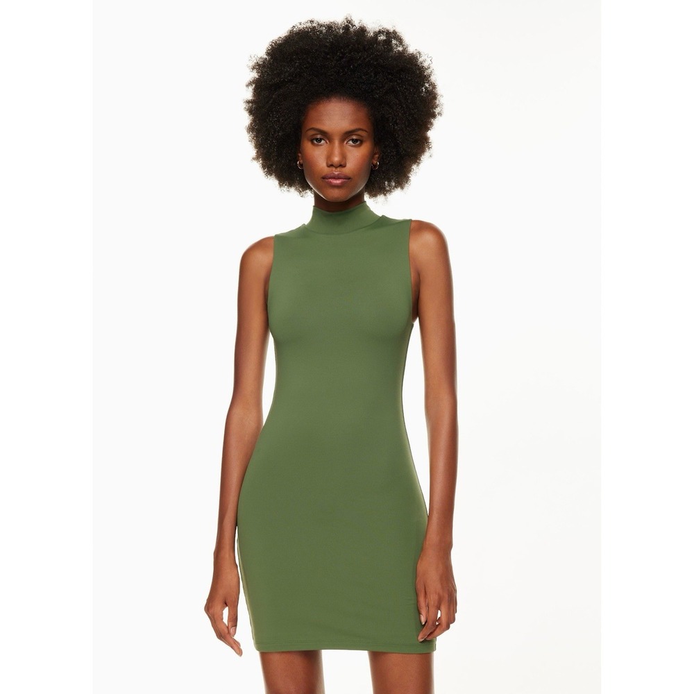BABATON Aritzia Contour Mock Neck Mini Dress Size Small  Green Fitted Sleeveless